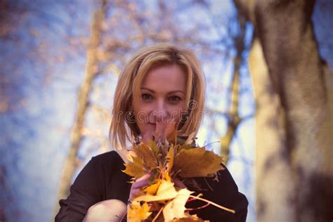 Portrait Of A Woman With Autumn Leaves Stock Image Image Of Beautiful