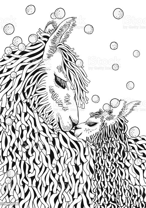 Llama Mather And Baby Coloring Book Page For Adult And