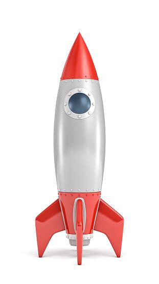 3d Rendering Of A Single Silver And Red Rocket Ship With A Round