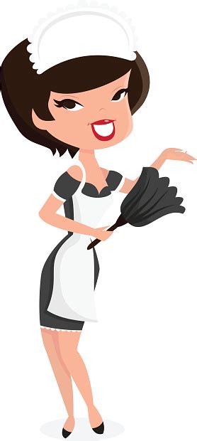 Cartoon Retro Pin Up Girl French Maid Standing Stock Illustration