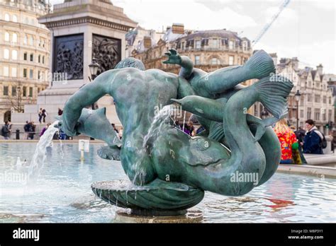 Trafalgar Square Merman Mermaid Dolphin Sculpture Statue London Uk