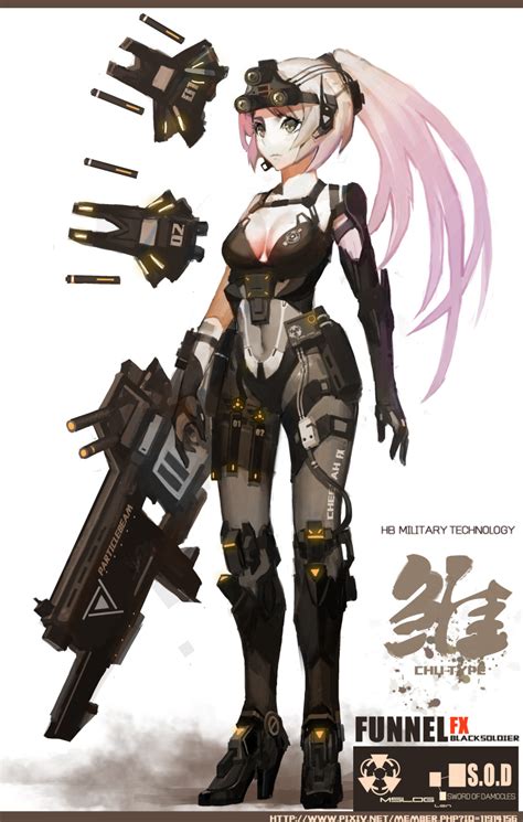 safebooru 1girl absurdres armor armored boots artist name assault rifle black soldier blush