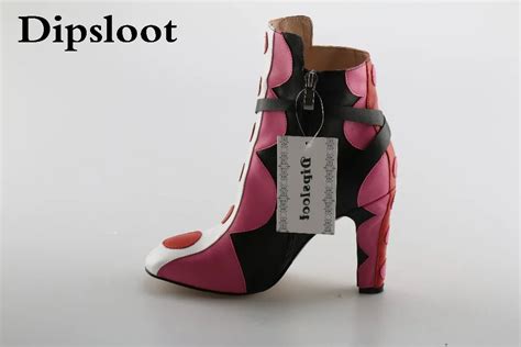 Autumn Hot Pink Polka Dot Women Fashion Ankle Boots Round Toe Ladies High Heel Boots Ankle