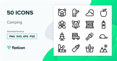 Pack De Iconos Camping Lineal 50 Iconos SVG