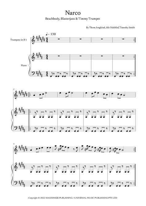 Narco Arr Marcony Carvalho Sheet Music Beachbody Trumpet And Piano