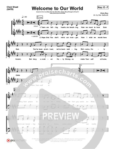 Welcome To Our World Choir Sheet Music Pdf Chris Rice Praisecharts