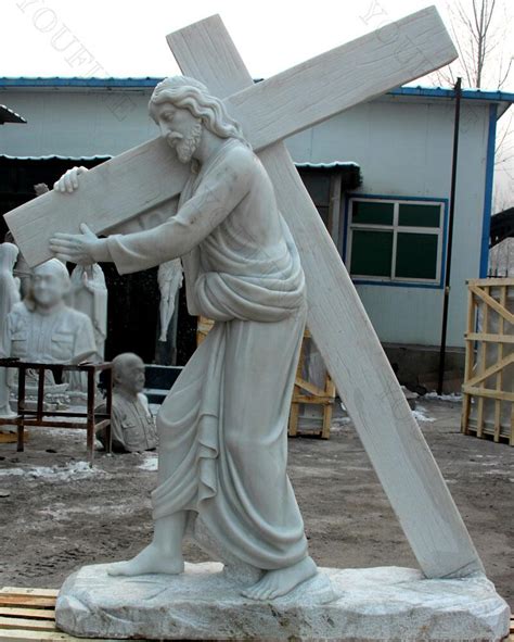 Church Marble Sculptures Jesus Christ Carrying A Cross Statue For Sale