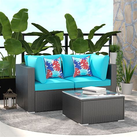 Ainfox 3 Pcs Outdoor Patio Furniture Sofa Set On Saleblue