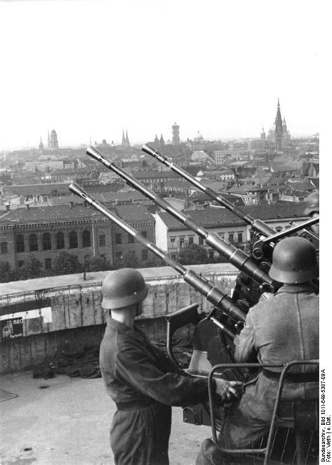 Photo German Flakvierling 38 Anti Aircraft Gun Atop A Flak Tower In