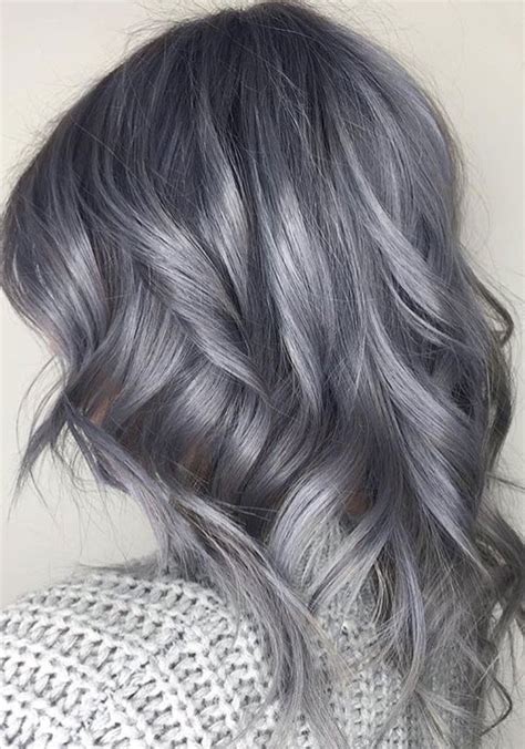 30 Metallic Hair Color Ideas Smokey Metallic Shoulder Length