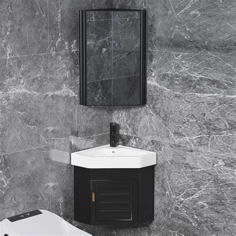 380mm Black Floating Corner Bathroom Vanity With Medicine Cabinet