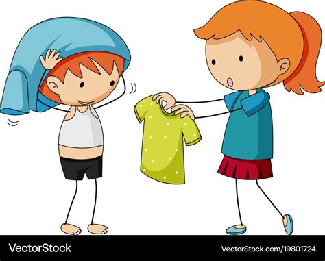 Sister Helping Brother Getting Dressed Royalty Free Vector