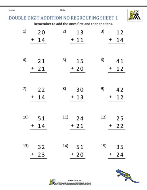Adding Numbers Without Regrouping Worksheets