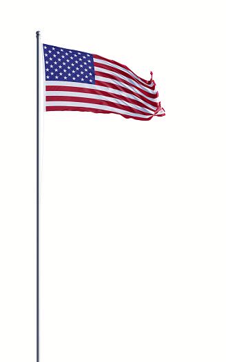 American Flag Waving With Wind On White Background Stock Photo