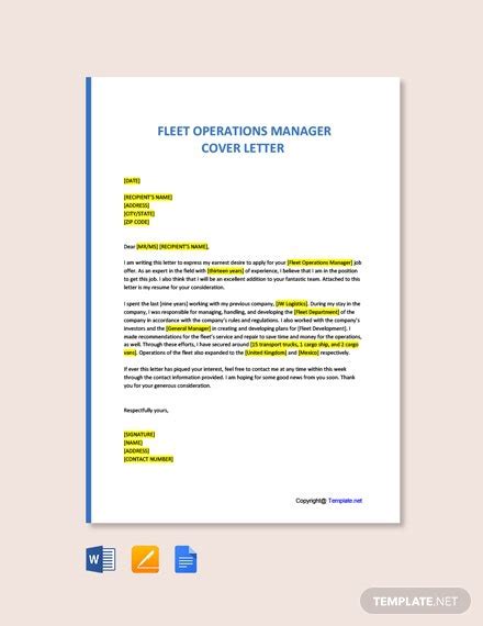 Fleet Operations Manager Cover Letter Gotilo
