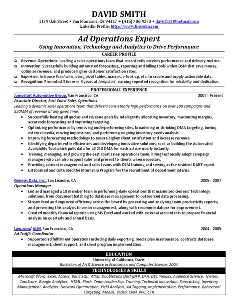 Ad Operations Sample Resume From Freedom Resumes Pdf Analytics