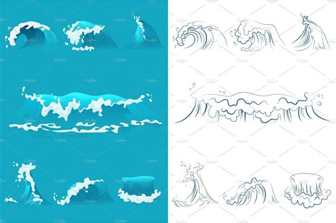 Ocean Sea Waves Vector Set Vector Graphics Creative Market