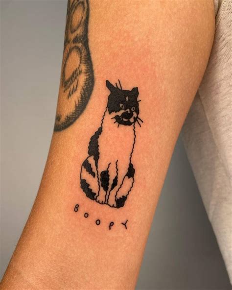 Hand Poked Tuxedo Cat Named Boopy Tattooed On The