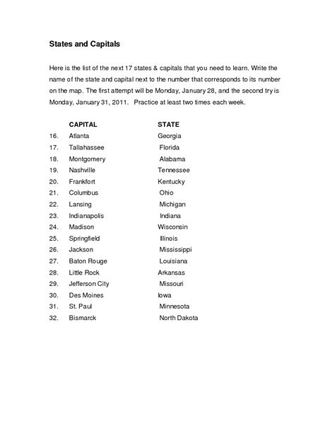Sweet List Of 50 Us States Printable Tristan Website
