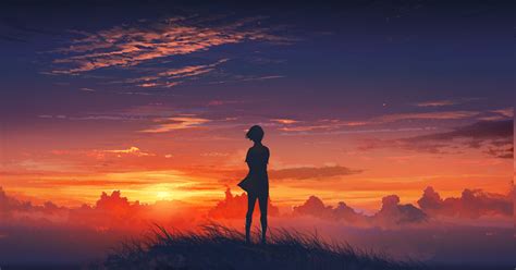 Anime Girls Anime Sunset Sky Clouds Original Characters Wallpapers