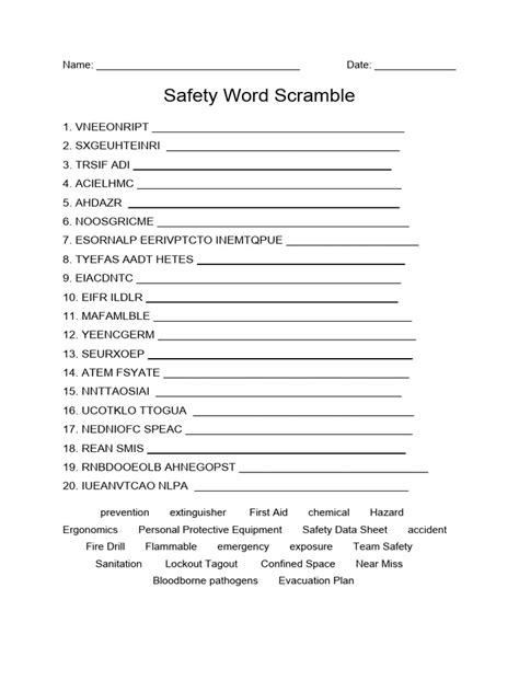 Safety Word Scramble Fun Games Pdf