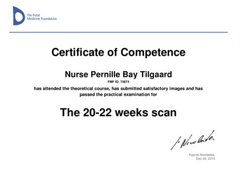 pernille t certificates spire klinik for graviditetsscanning