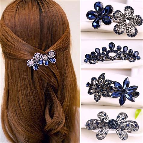 2021 women fashion crystal rhinestone flower hair pin ladies girls metals barrette butterfly