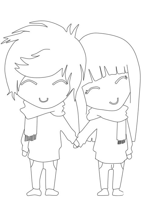 Anime Boy And Girl Coloring Page Colouringpages