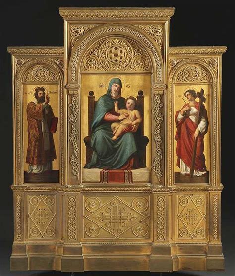 124 Large Neo Byzantine Gilt Bronze Altar Triptych