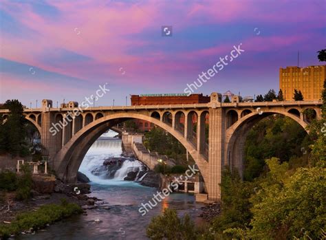 Stock Photo View Of The Maple Street Bridge In Spokane At Sunset