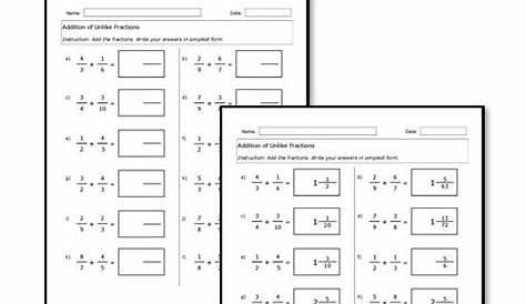 fraction addition worksheet