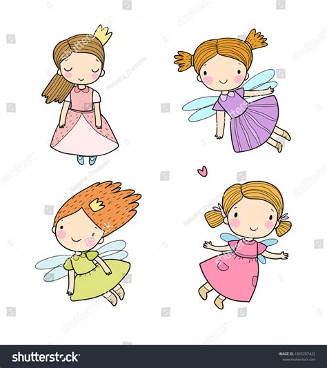 Cute Cartoon Fairies Princesses Fairy Elves Stock Vector Royalty Free