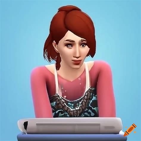Sim Character Typing On A Computer In Sims 4 On Craiyon