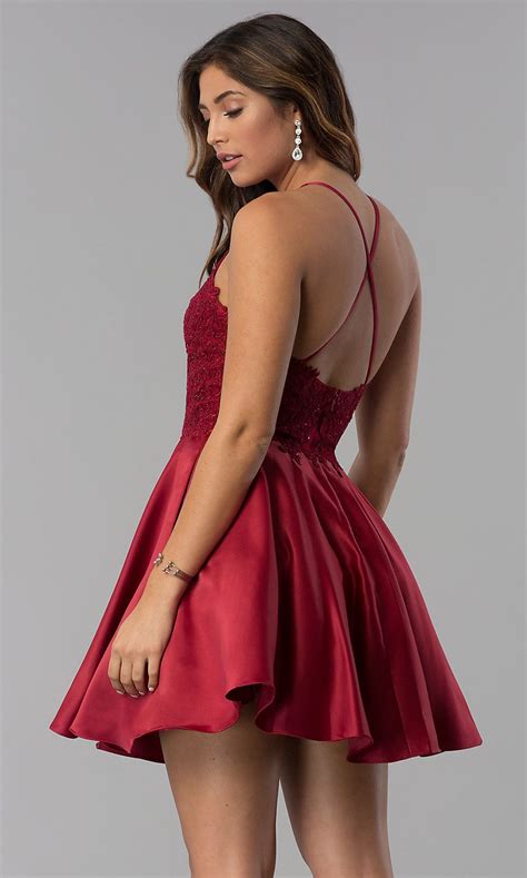 High Neck Short Homecoming Dress With Lace Applique Red Homecoming