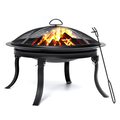 Fire Pit 24in Portable Fire Pits Outdoor Wood Burning Firepit Steel