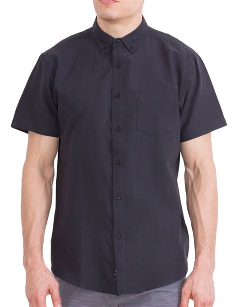 visive visive mens short sleeve casual solid oxford collared button down up shirts black s