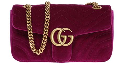 Gucci Gg Marmont Velvet Shoulder Bag In Purple Lyst