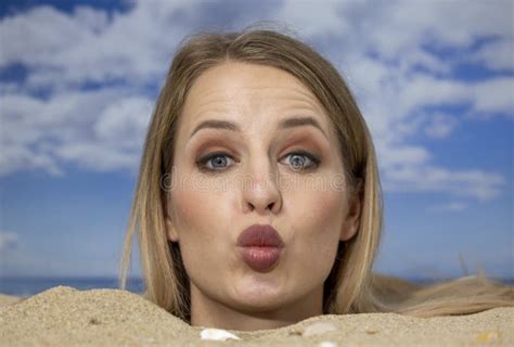 Woman Buried In Sand On Beach Stock Image Image Of Female Smiling