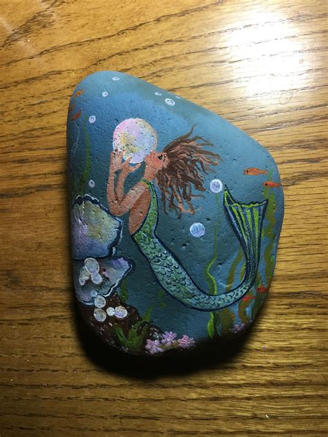 A Mermaid By Deni Hix Garden Rock Art Mermaid Painting Painted Rocks
