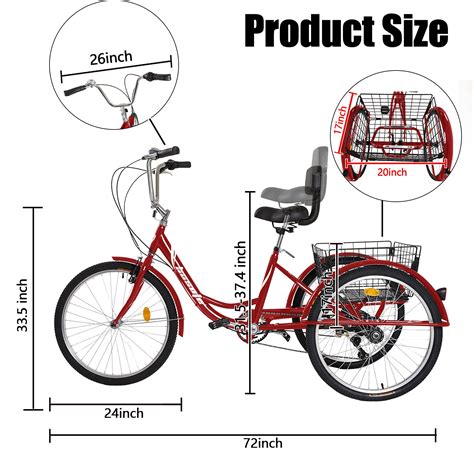 Hosote Adult Tricycle 24 Inch Three Wheels Cruiser Bike Shimano 7