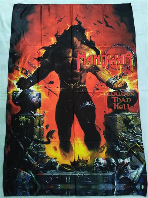 Manowar Louder Than Hell Flag Heavy Metal Cloth Poster Warriors Of