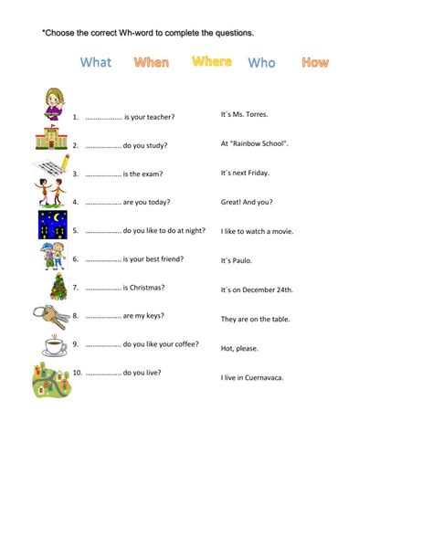 Wh-question words interactive worksheet
