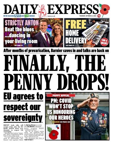 Daily Express Front Page 22nd Of October 2020 Tomorrows Papers Today