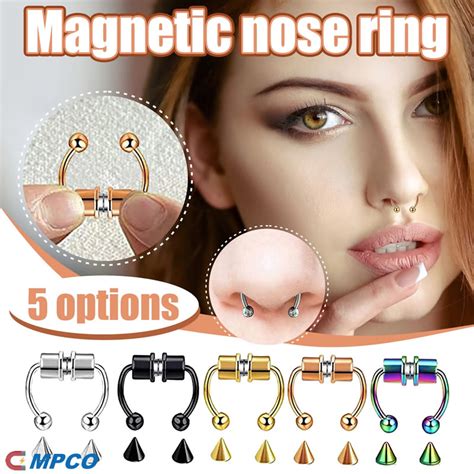 Rainbow Fake Septum Piercing Magnetic Horseshoe Nose Ring Mpco Magnets