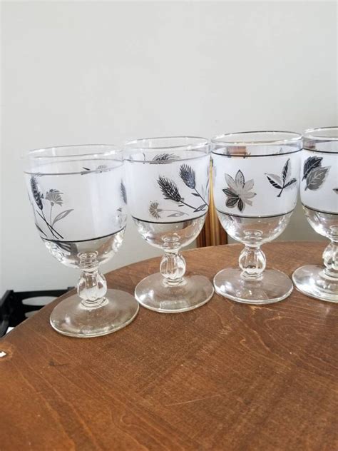 Set Of 6 Vintage Libbey Silver Leaf Wine Glasses Goblets Etsy