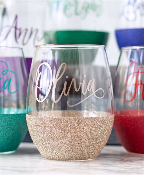 Personalized Stemless Wine Glass Glitter Wine Glass With Etsy