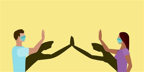 Social Distancing Greeting Concept Vector Where Two People High Five At