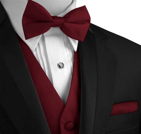 Black Tux With Burgundy Vest And Bow Tie Tuxedo For Men Cool Tuxedos Wedding Suits Men