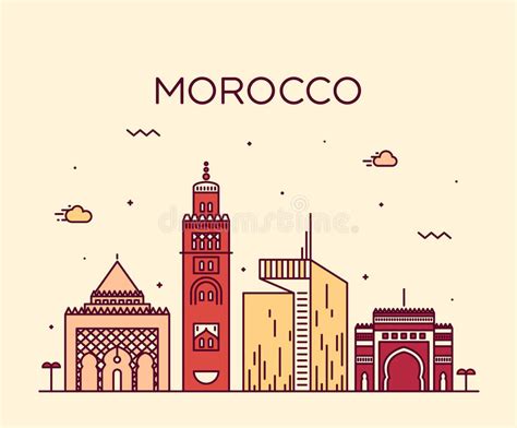 The cast tells the story of a journalist (tamer majid is the main character in this japanese animated cartoon that moroccan children of the 80s and. Morocco Skyline Trendy Vector Illustration Linear Stock ...