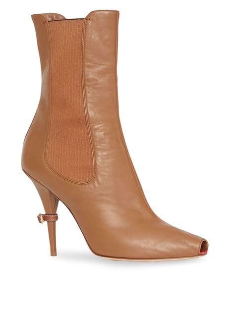 Shop Brown Burberry Leather Peep Toe Ankle Boots With Express Delivery Farfetch